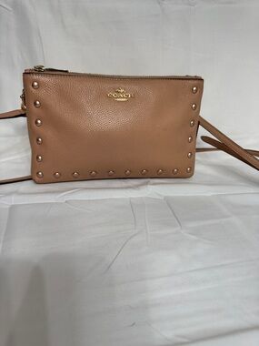 Coach Lyla rivet Tan Pebbled Leather Studded Crossbody